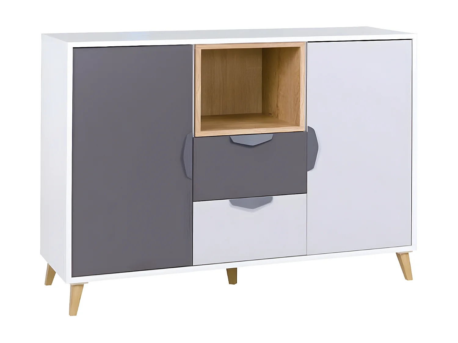 Commode Domvera 107, Gris|Chêne de Lefkas|Blanc|Graphite, Tiroirs et portes, 84x120x40cm