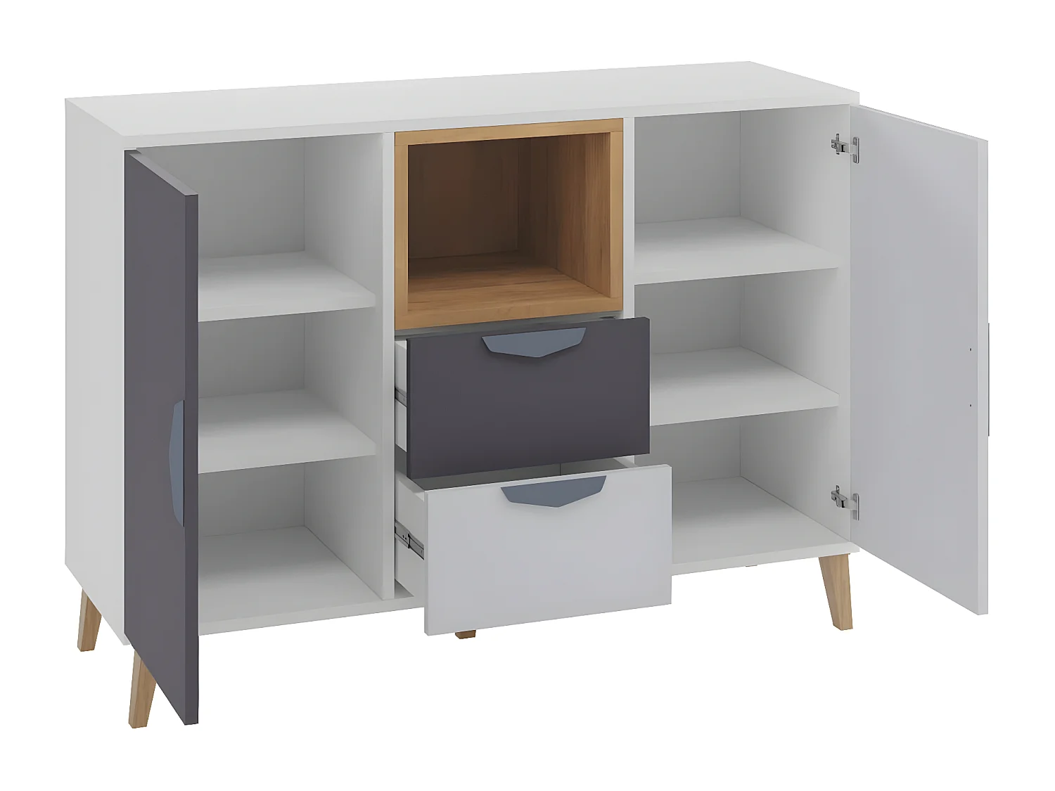 Commode Domvera 107, Gris|Chêne de Lefkas|Blanc|Graphite, Tiroirs et portes, 84x120x40cm