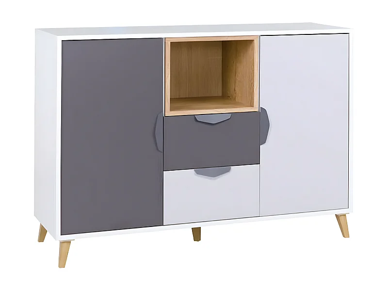 Cómoda Domvera 107, Gris|Roble de lefkada|Blanco|Grafito, Con cajones y puertas, 84x120cm