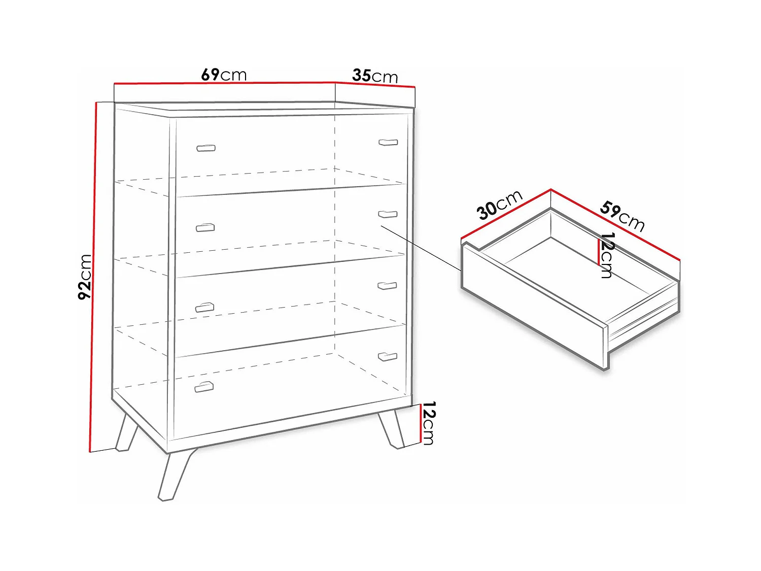Cómoda Levtena 101, Roble dorado artesanal|Blanco, Con cajones, Número de cajones: 4,