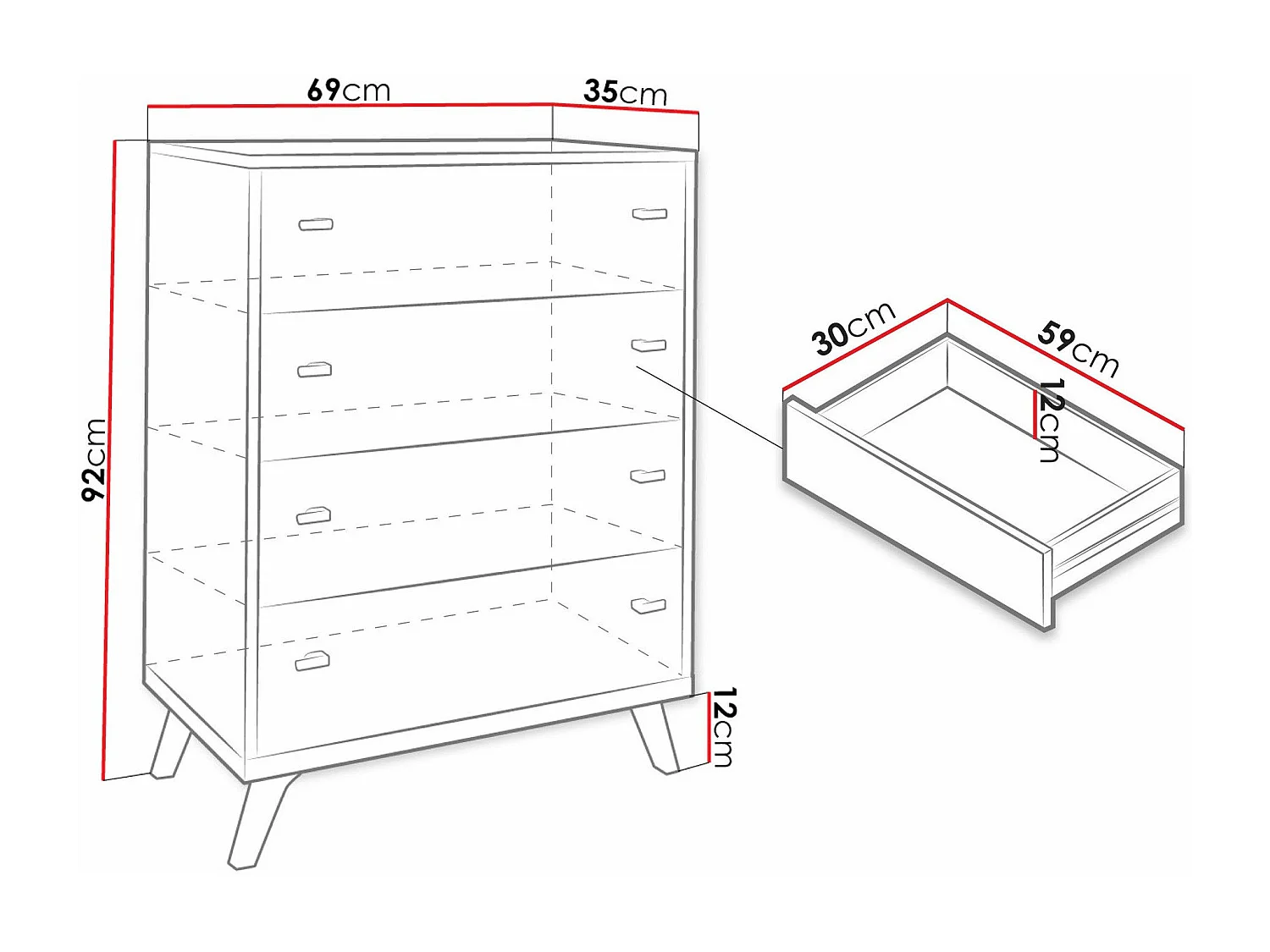 Cómoda Levtena 101, Roble dorado artesanal|Blanco, Con cajones, Número de cajones: 4,