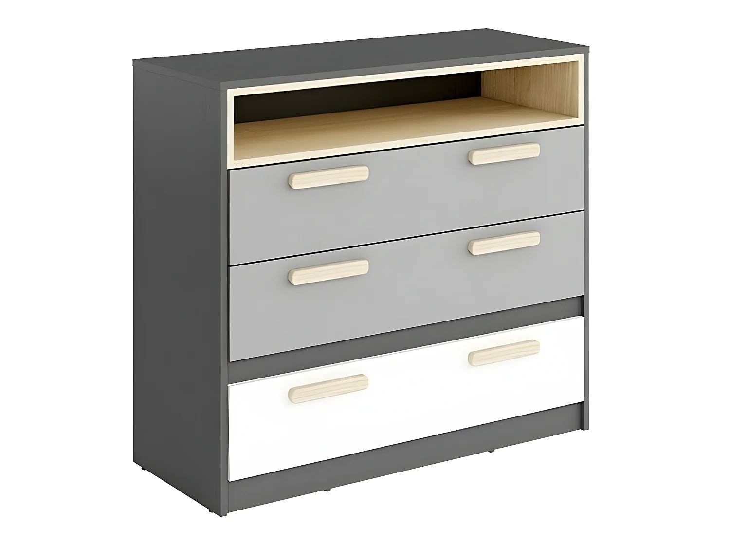 Commode Veravie 109, Hêtre|Graphite|Gris clair|Blanc, Avec tiroirs, Nombre de tiroirs: 3