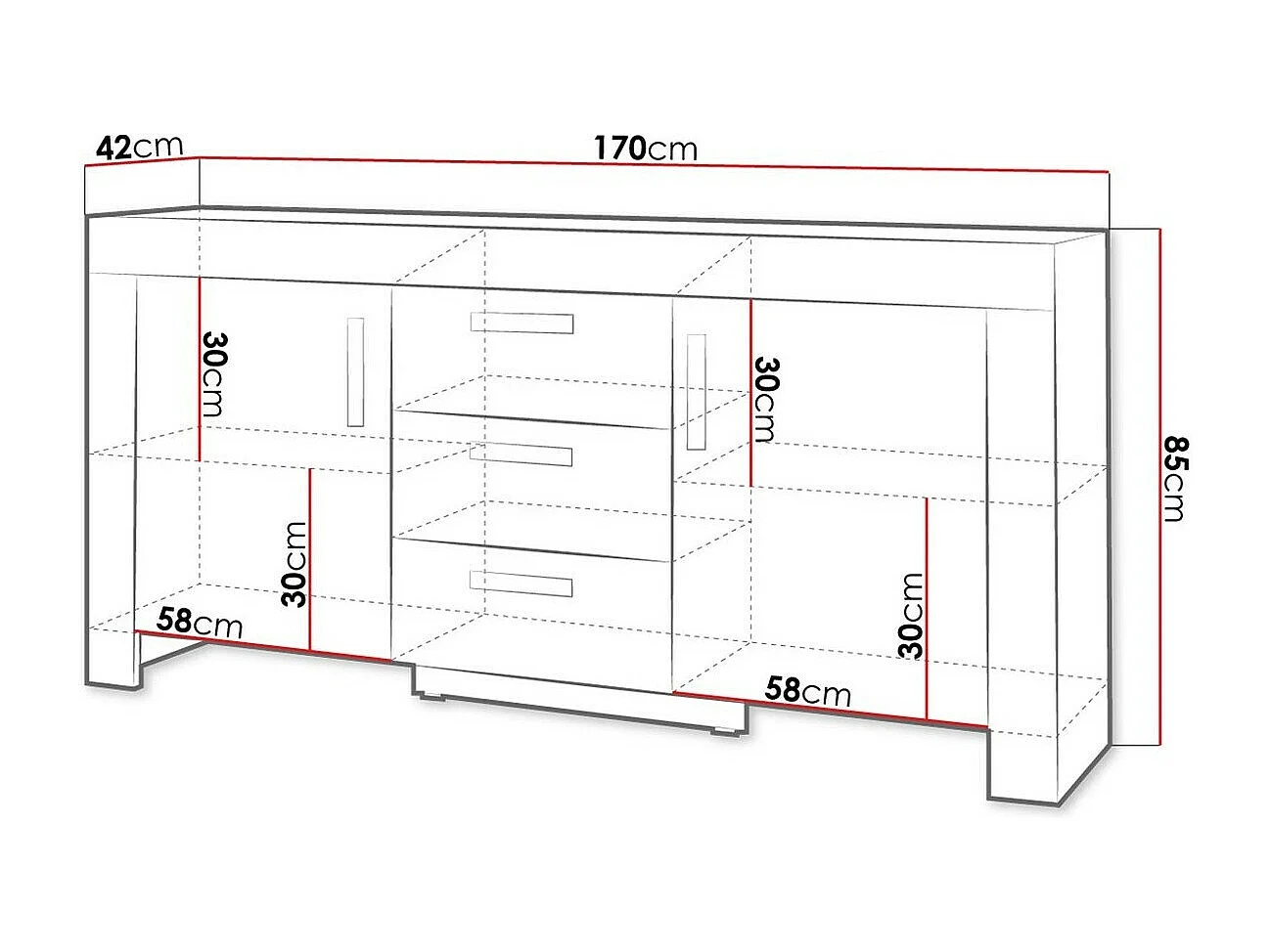 Cómoda Melfeli 110, Com gavetas e portas, Número de gavetas: 3