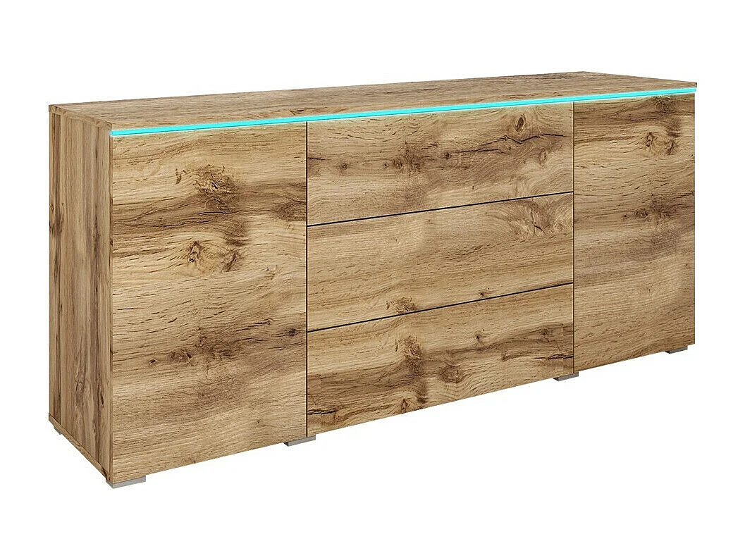 Cómoda Sarasota 142, Roble wotan, Con cajones y puertas, Número de cajones: 3, 66x150cm