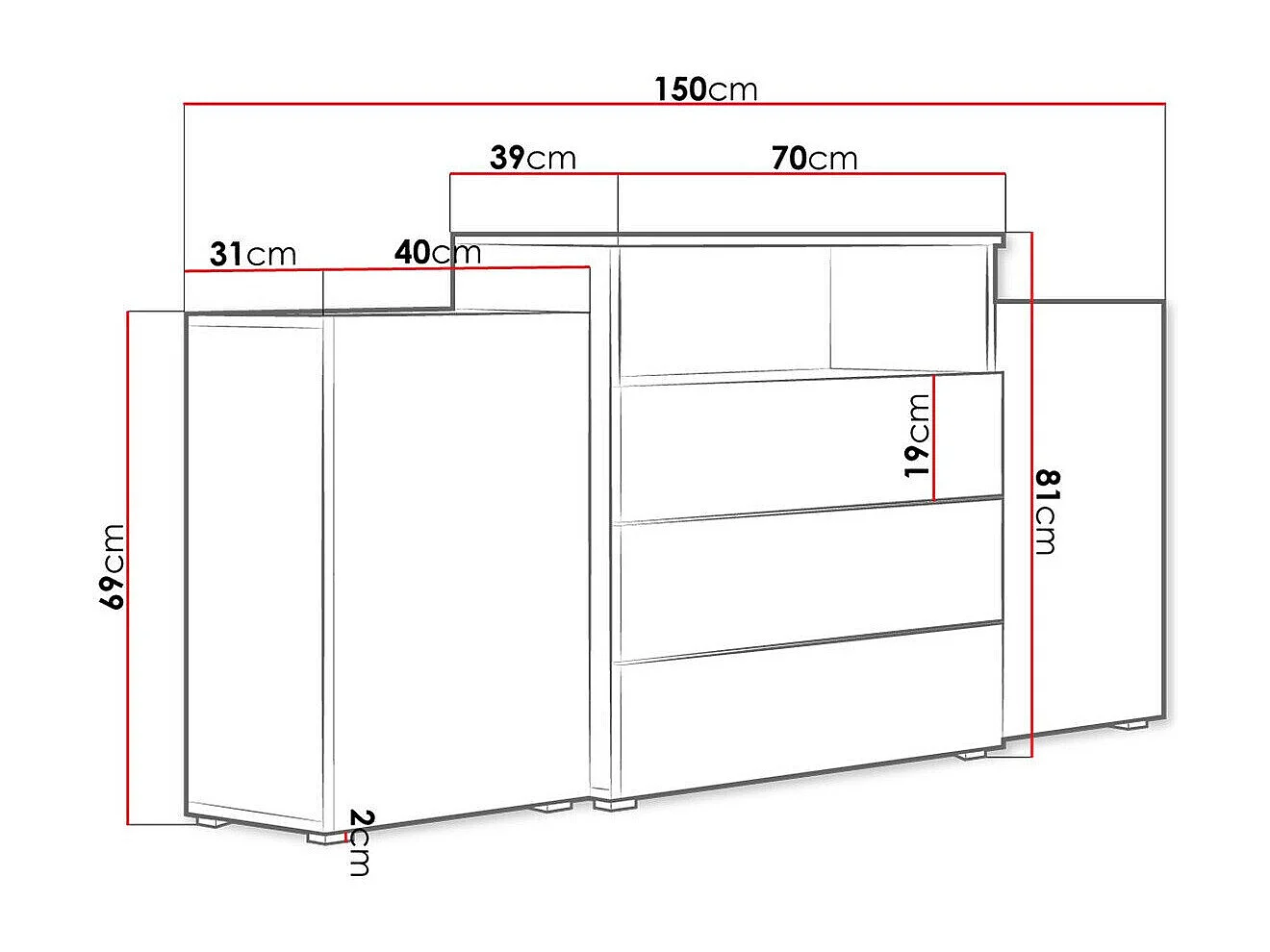 Commode Sarasota 127, Chêne wotan, Avec tiroirs et portes, Nombre de tiroirs: 3, 81x150cm