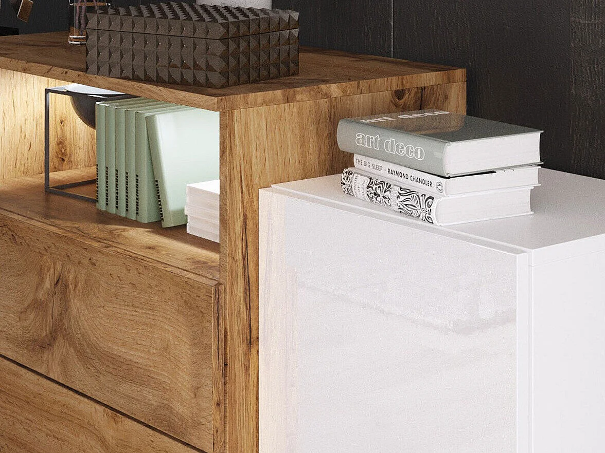 Commode Sarasota 127, Chêne wotan, Tiroirs et portes, Nombre de tiroirs: 3, 81x150x39cm