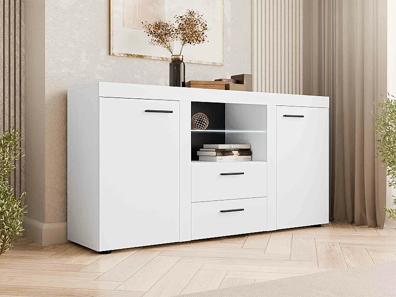 Cómoda Tucson 104, Blanco, Con cajones y puertas, Número de cajones: 2, 82x157x40cm