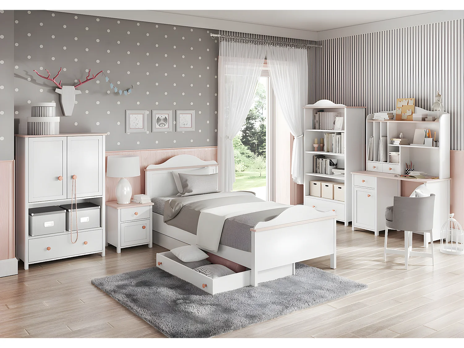 Commode Elblive 109, Rose clair|Blanc, Tiroirs et portes, Nombre de tiroirs: 1, 131x85cm