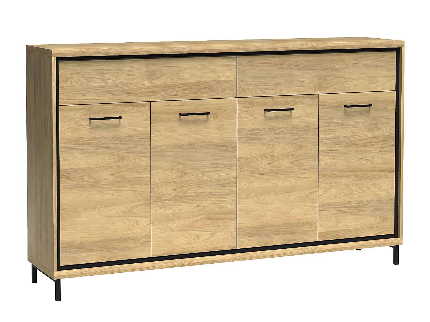 Cómoda Etrmoni 105, Luminoso madera, Con cajones y puertas, Número de cajones: 2, 101cm