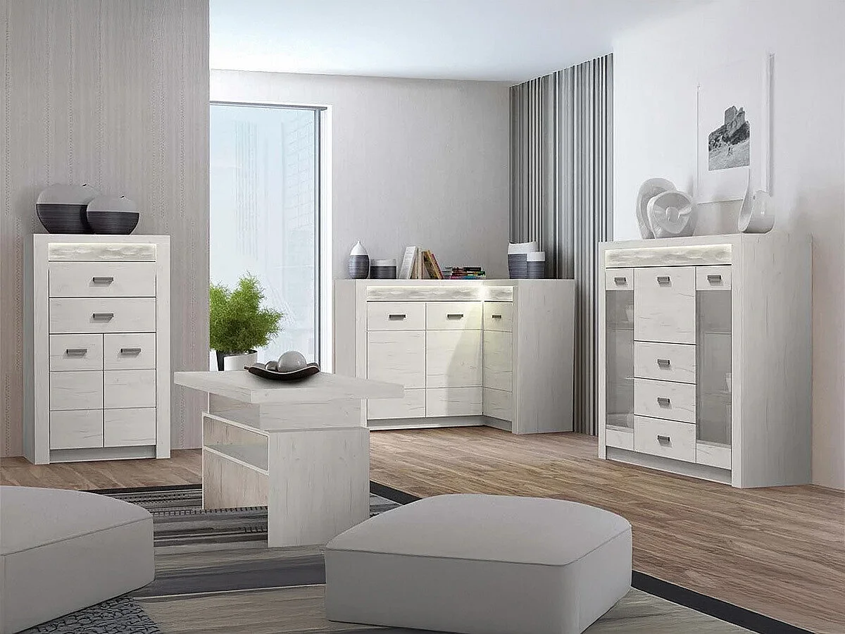 Cómoda Serfeno 103, Arte blanco, Con cajones y puertas, Número de cajones: 2, 127x76x42cm