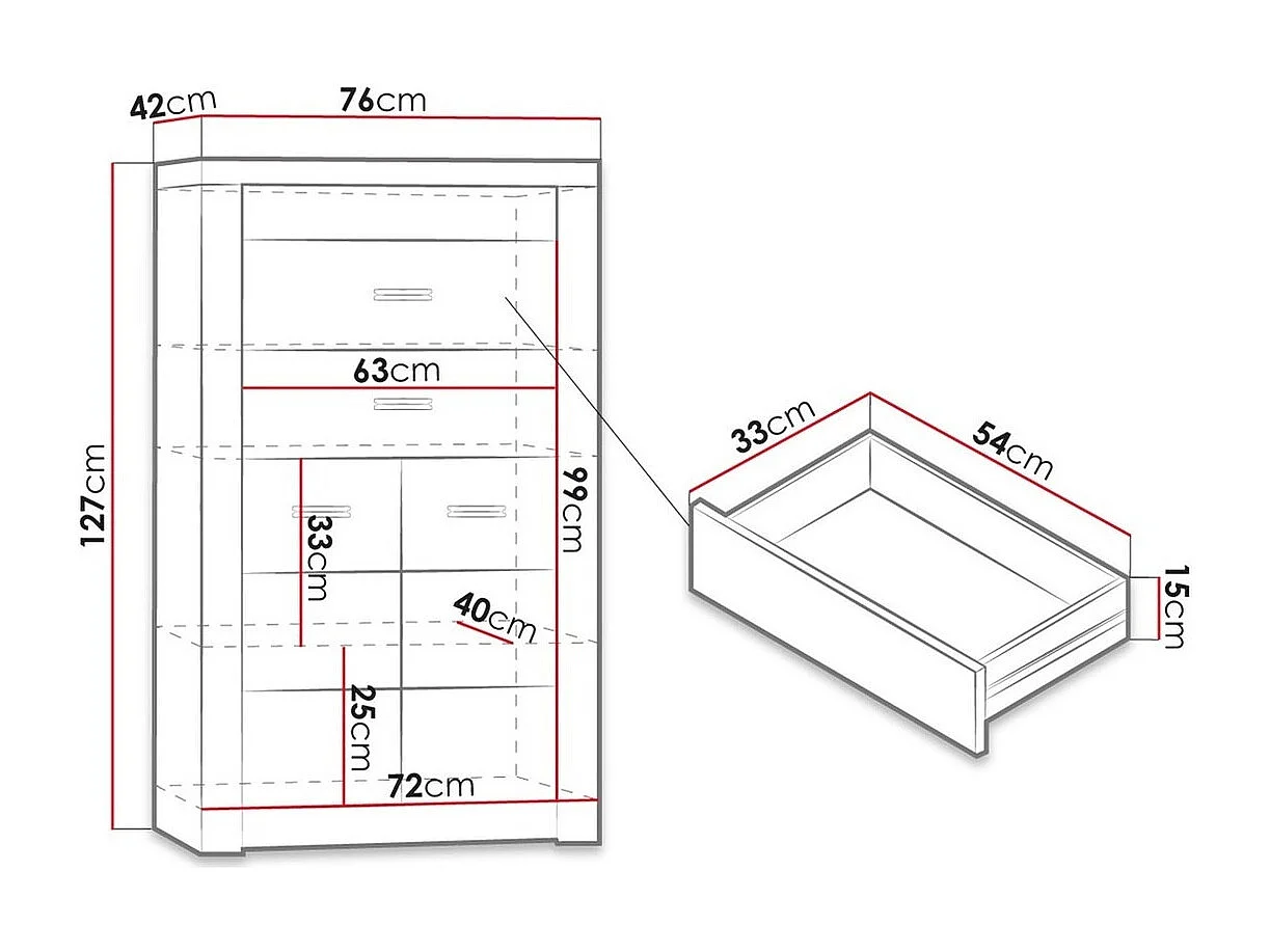 Cómoda Serfeno 103, Arte blanco, Con cajones y puertas, Número de cajones: 2, 127x76x42cm