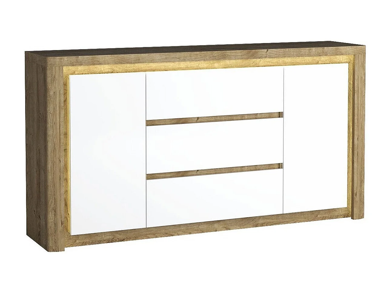 Commode Etrmona 107, Ribbeck chêne|Blanc brillant, Tiroirs et portes, 98x184x41cm