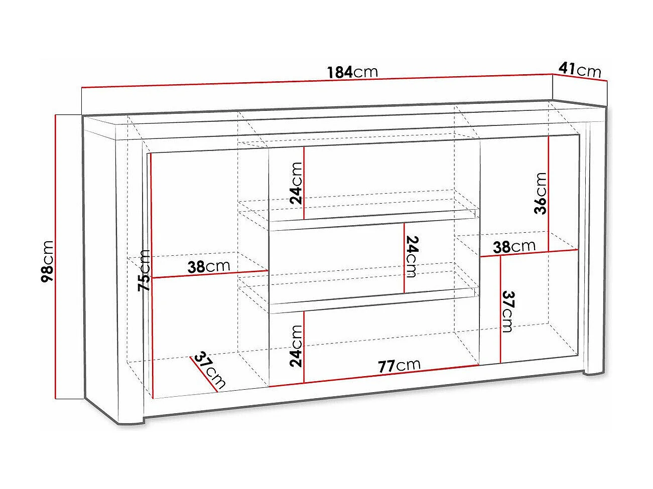 Commode Etrmona 107, Ribbeck chêne|Blanc brillant, Tiroirs et portes, 98x184x41cm