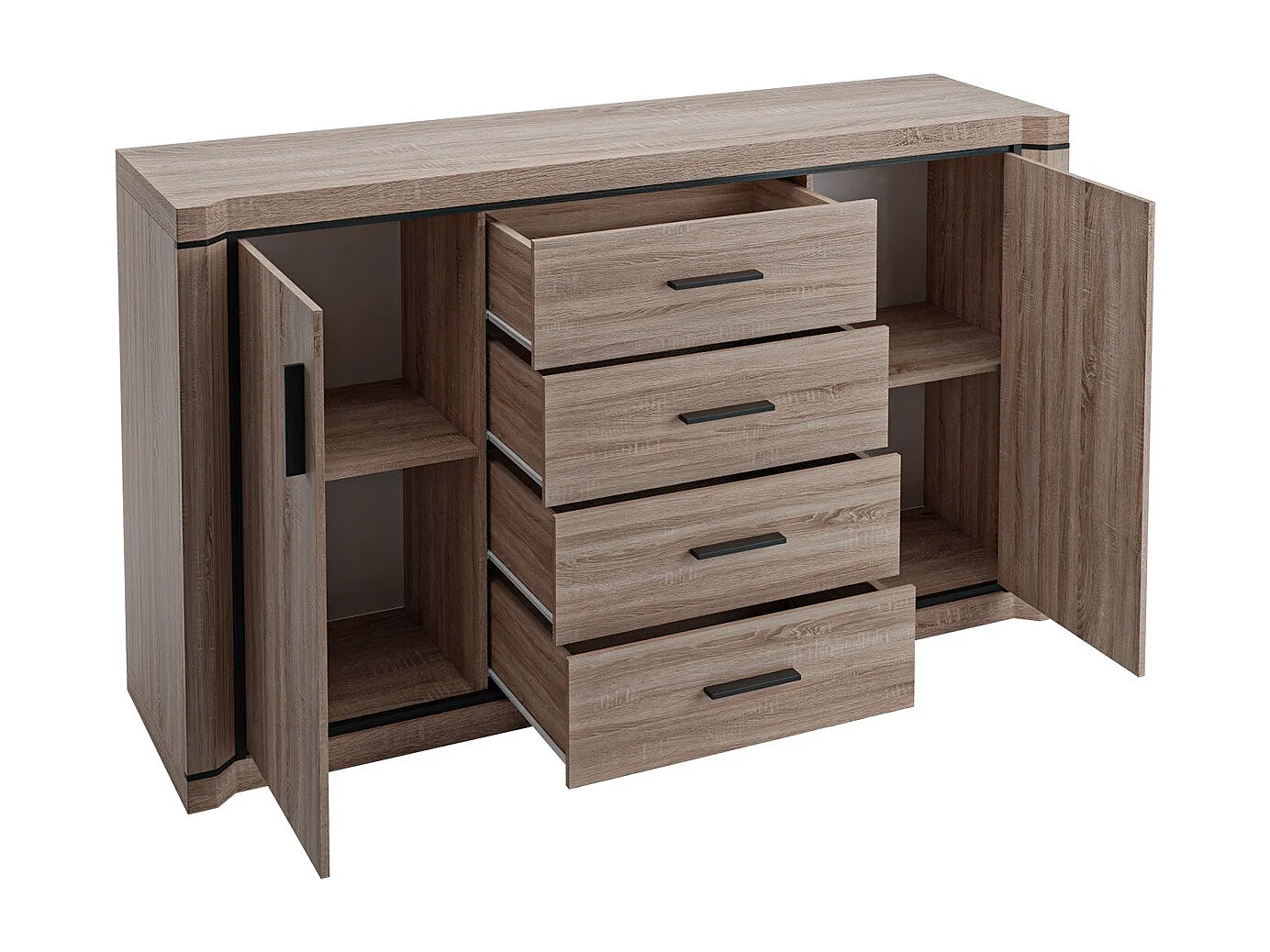 Commode Lorelie 100, Sonoma chêne, Avec tiroirs et portes, Nombre de tiroirs: 4, 91x157cm