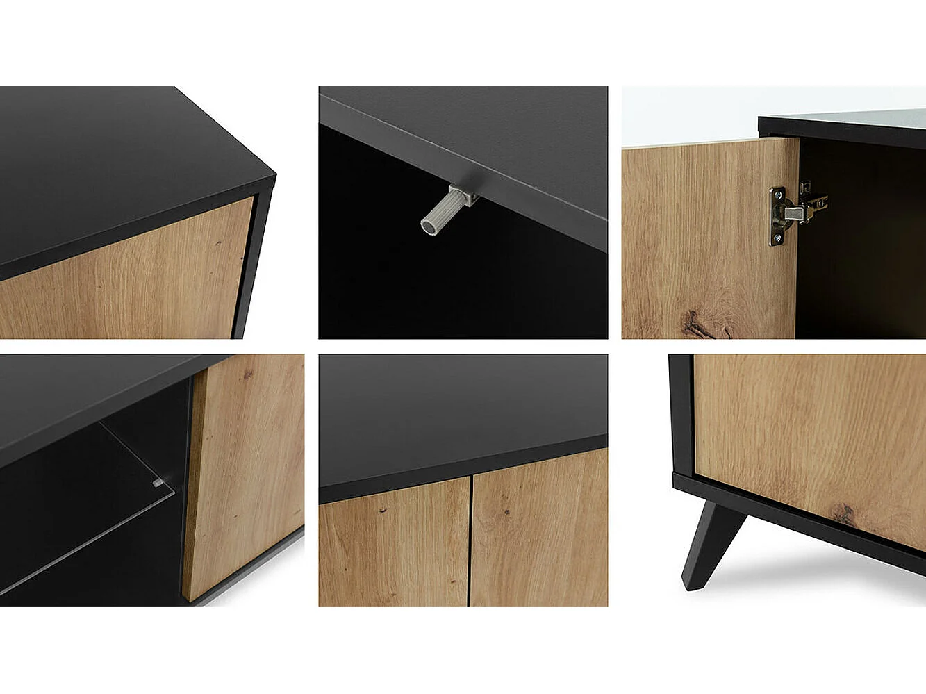 Commode Comfivo Lomcali 101, Chêne Artisan|Noir, Avec tiroirs et portes, 90x179x40cm