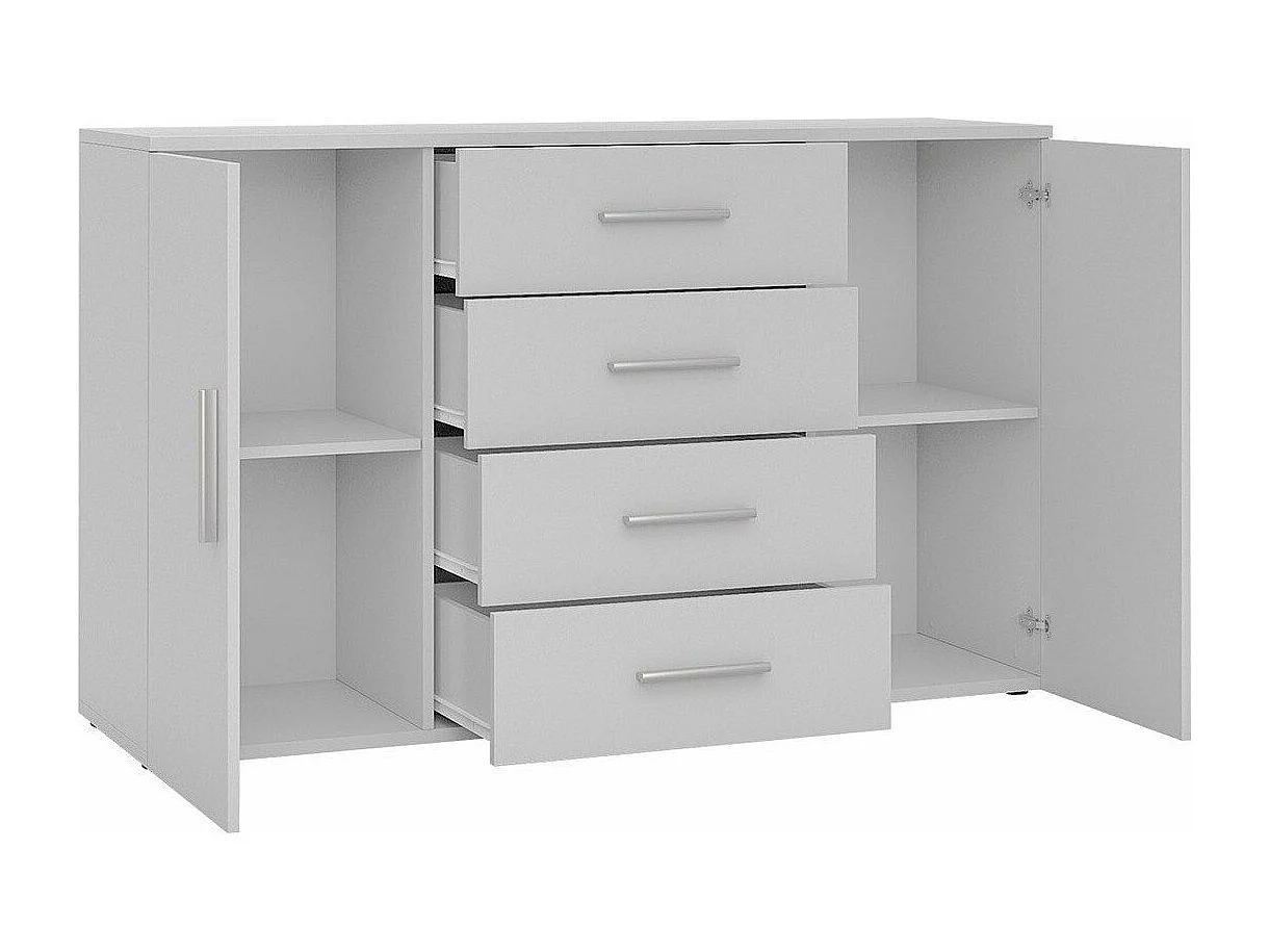 Commode Charlotte 118, Blanc|Blanc brillant, Tiroirs et portes, Nombre de tiroirs: 4,