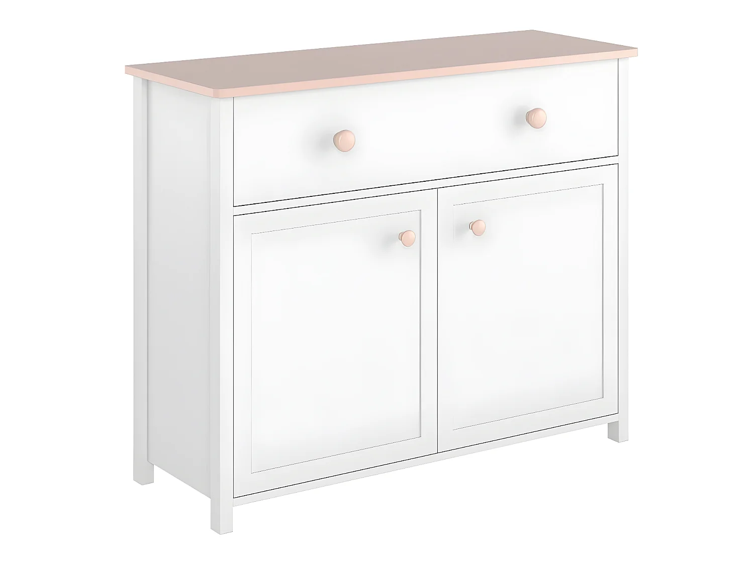 Commode Elblive 104, Blanc|Rose clair, Tiroirs et portes, Nombre de tiroirs: 1, 89x110cm