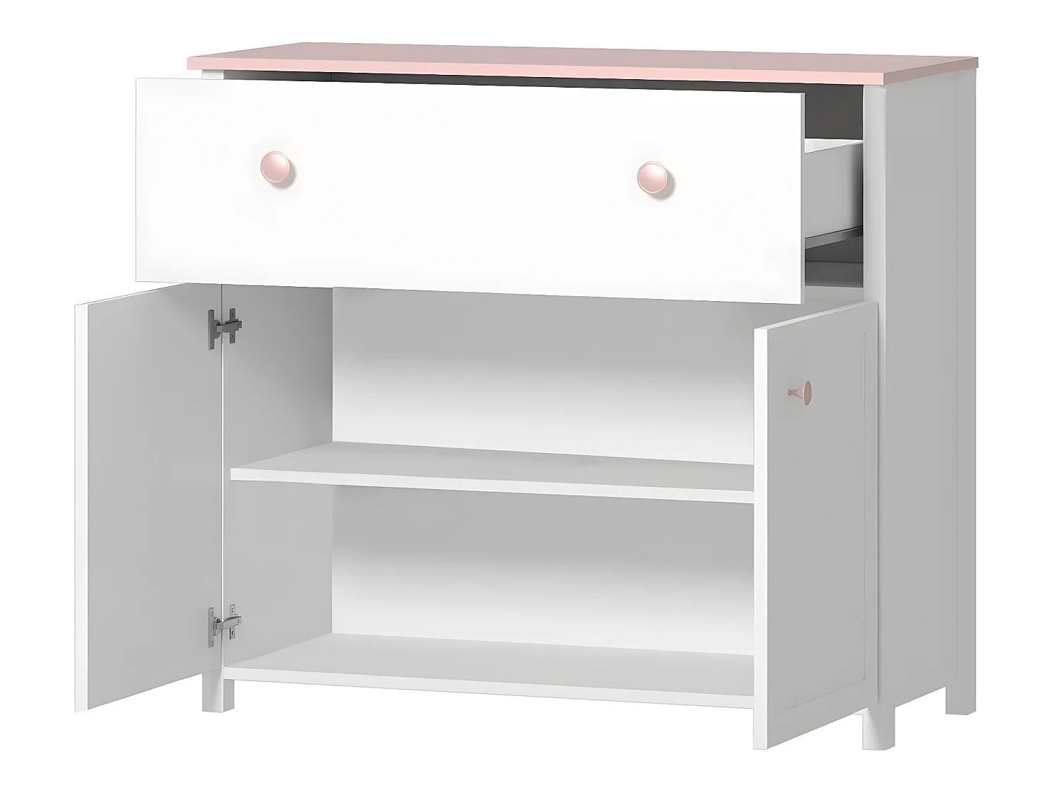 Commode Elblive 104, Blanc|Rose clair, Tiroirs et portes, Nombre de tiroirs: 1, 89x110cm