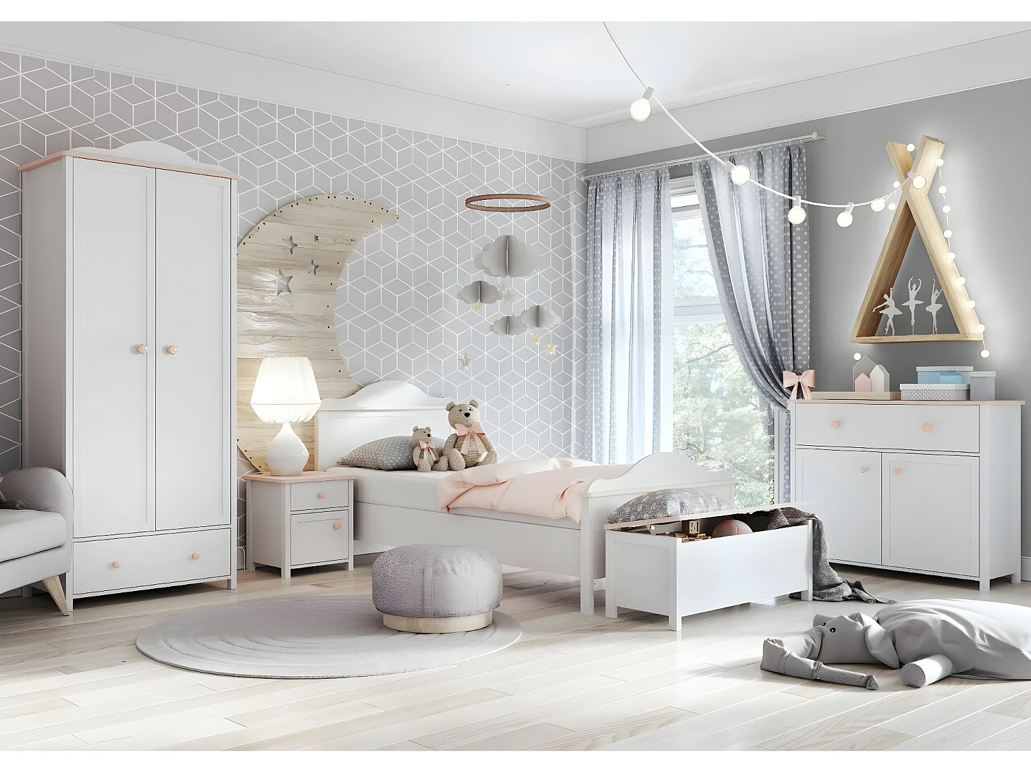 Commode Elblive 104, Blanc|Rose clair, Tiroirs et portes, Nombre de tiroirs: 1, 89x110cm