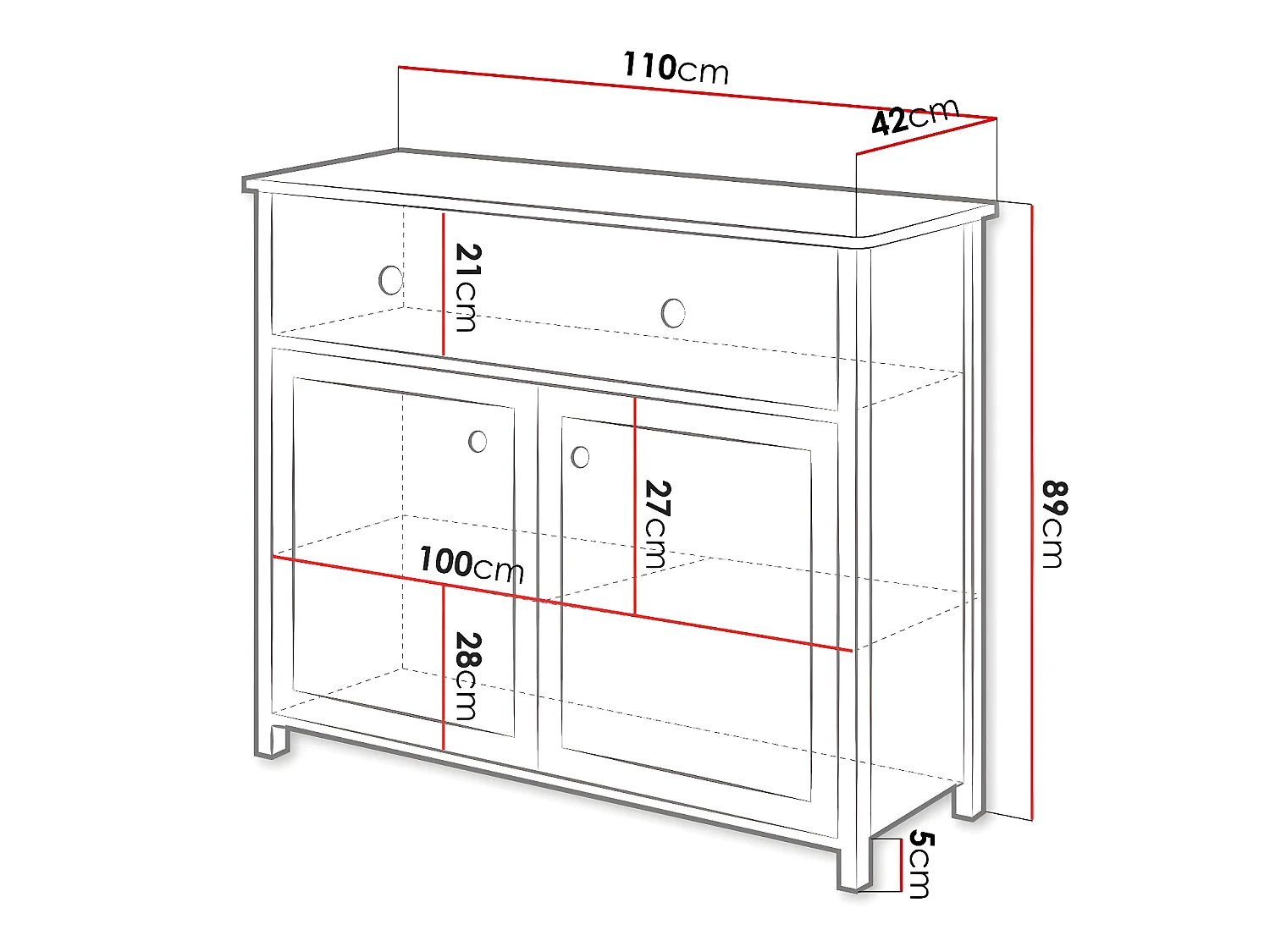 Commode Elblive 104, Blanc|Rose clair, Tiroirs et portes, Nombre de tiroirs: 1, 89x110cm