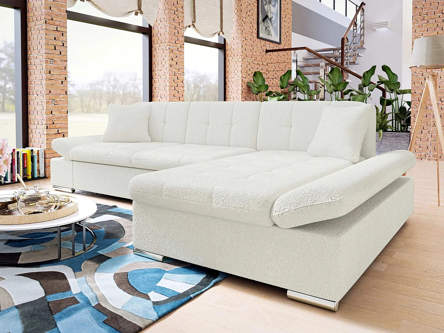 Canapé d'angle Comfivo Serenitas, Blanc, 278x161x76cm
