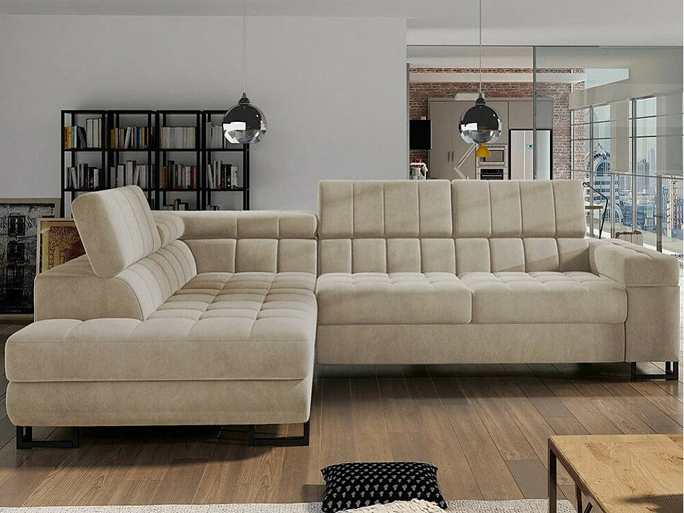 Sofá de canto Comfivo 232, Castanho claro, Funcionalidade de dormir