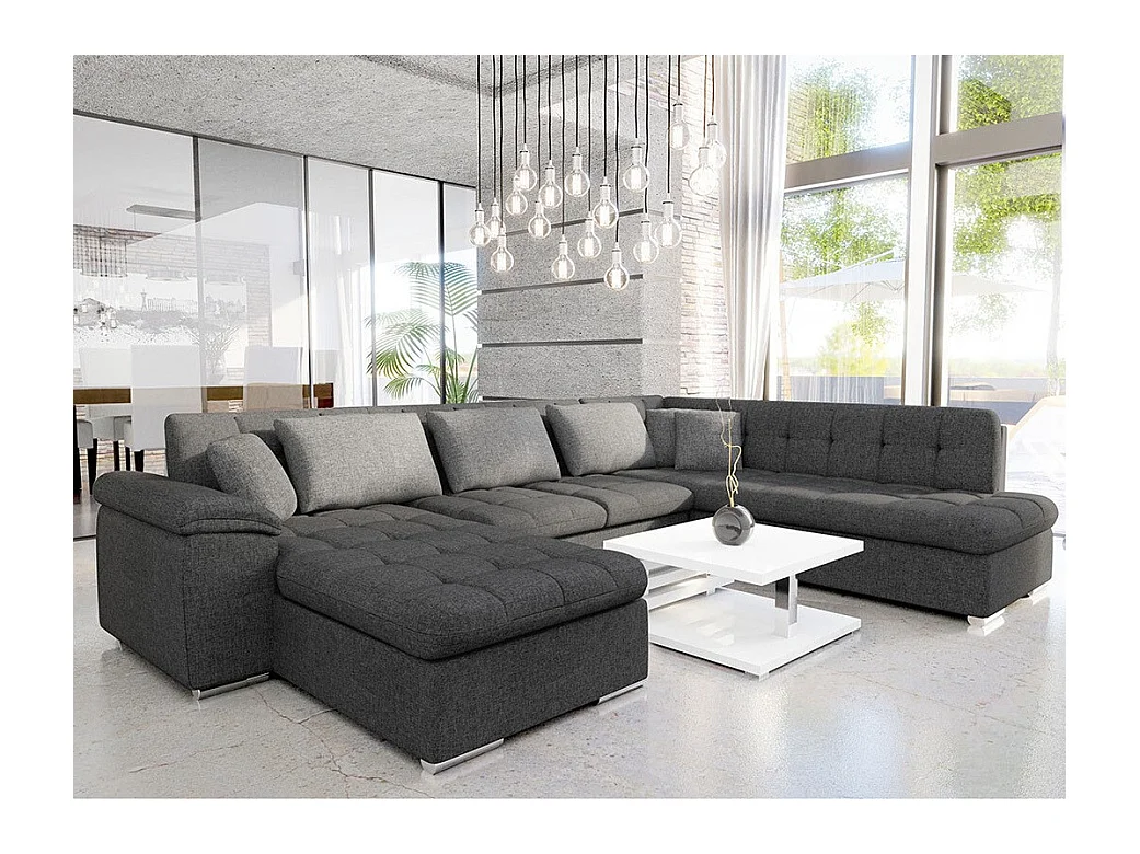 Canapé d'angle Comfivo 141, Gris, Fonction de couchage, Boîte de literie, 348x205x76cm