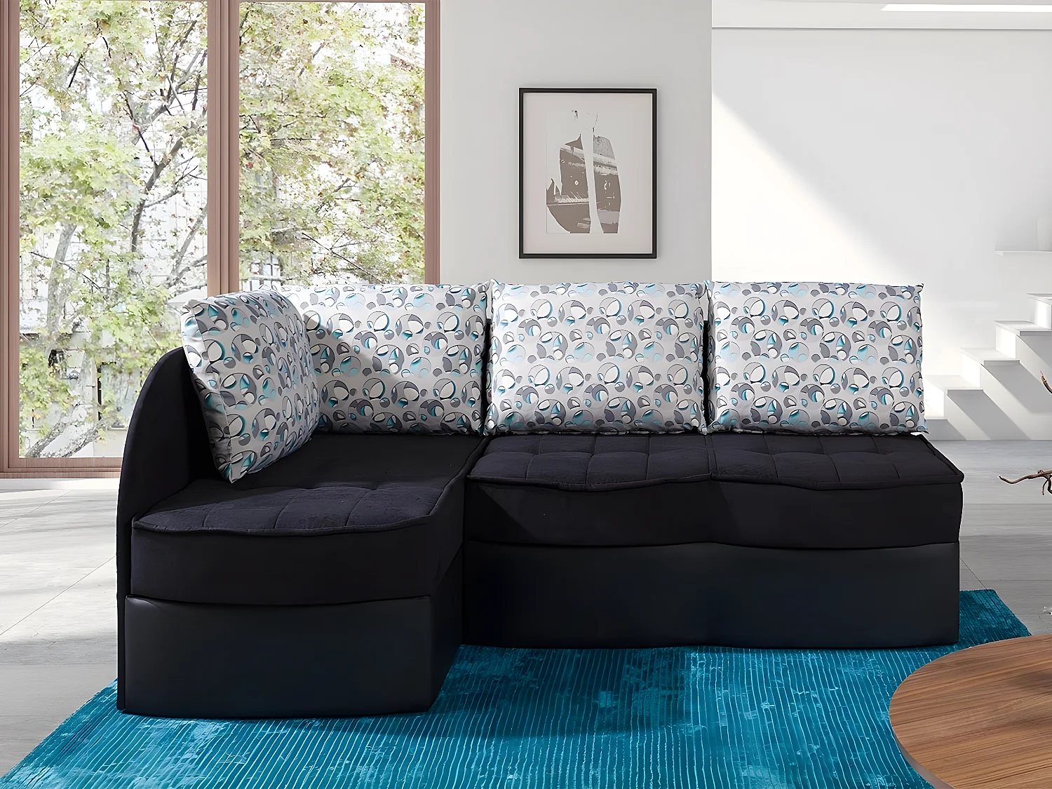 Sofá de canto Providence 119, Preto, Funcionalidade de dormir