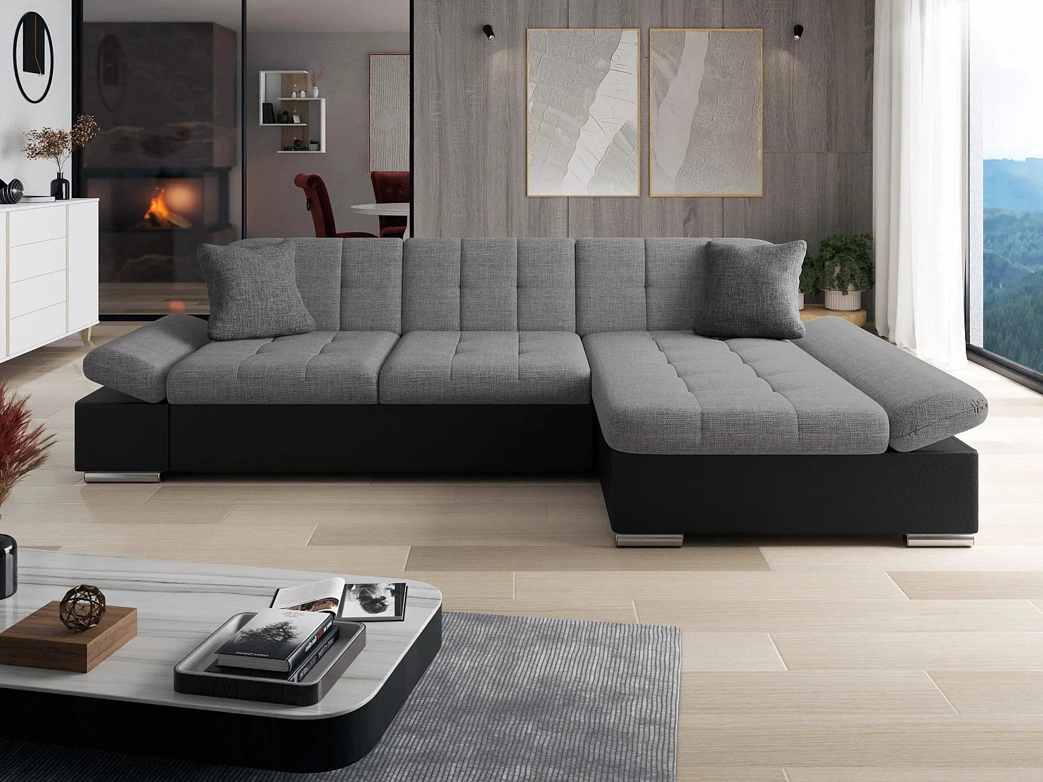 Sofá rinconero Comfivo Serenitas, Gris claro, 278x161x76cm