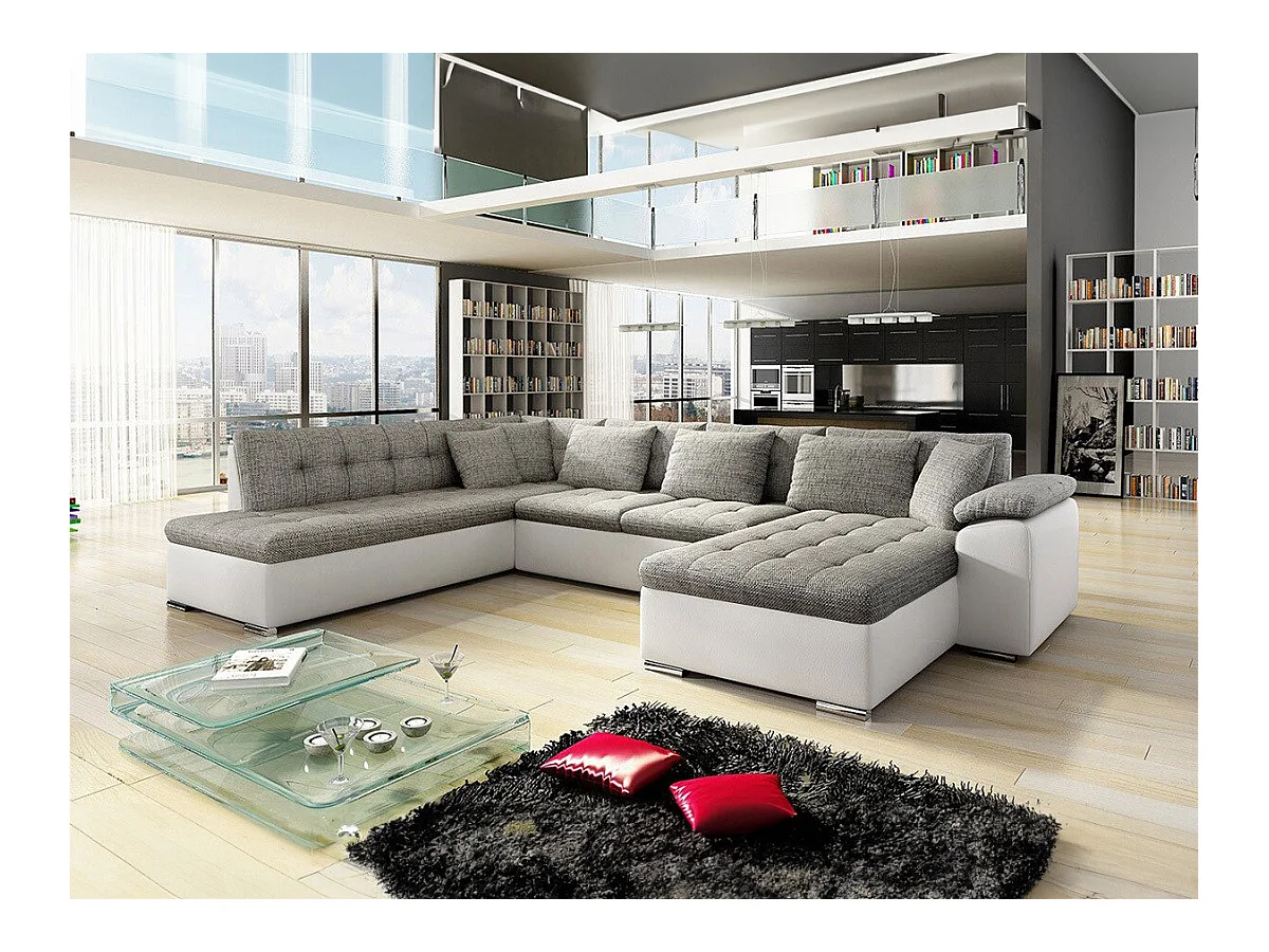 Canapé d'angle Comfivo 128, Brun clair, Fonction de couchage, 348x205x76cm