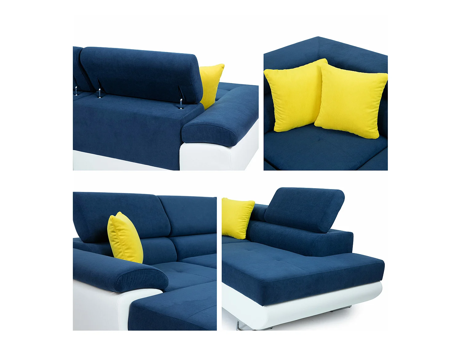 Sofá rinconero Comfivo 190, Azul, Función de descanso, Almacenaje, 345x202x71cm