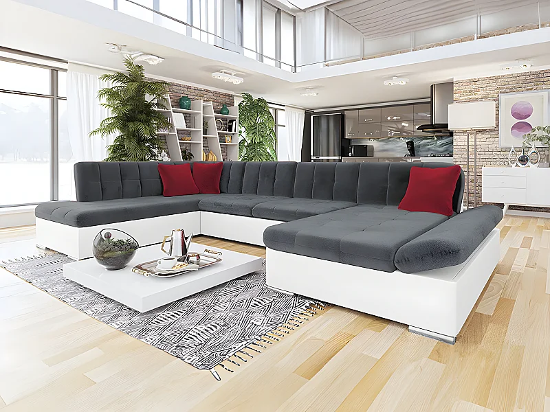 Sofá rinconero Comfivo 150, Gris, Función de descanso, Almacenaje, 345x205x76cm