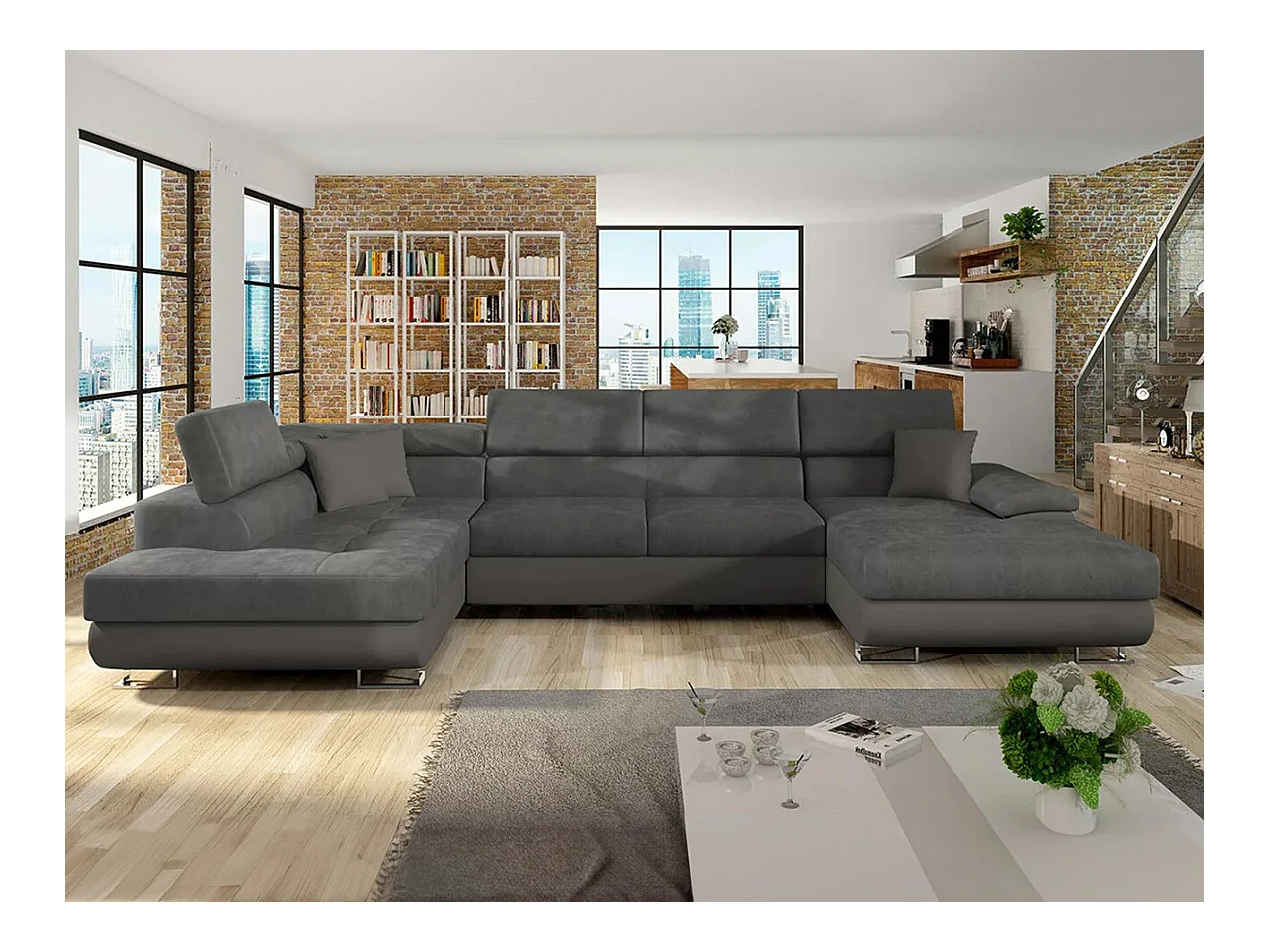Canapé d'angle Comfivo 190, Marron, Fonction de couchage, Boîte de literie, 345x202x71cm