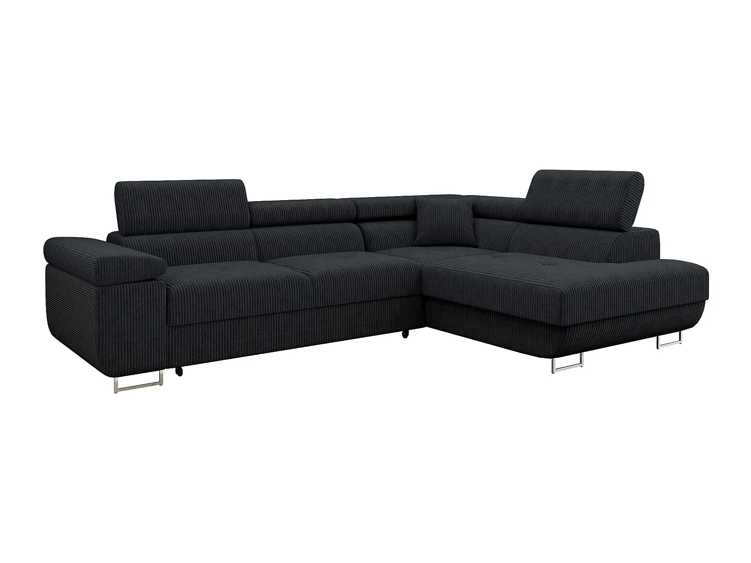 Canapé d'angle convertible 3 places en tissu noir 274x203x70 cm