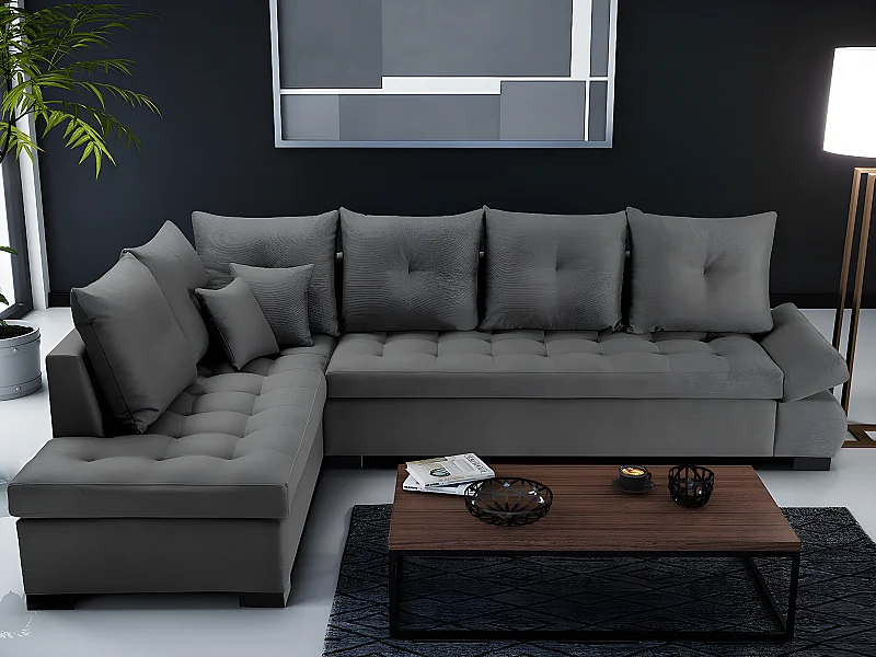 Sofá de canto Kingsport 105, Cinzento, Funcionalidade de dormir