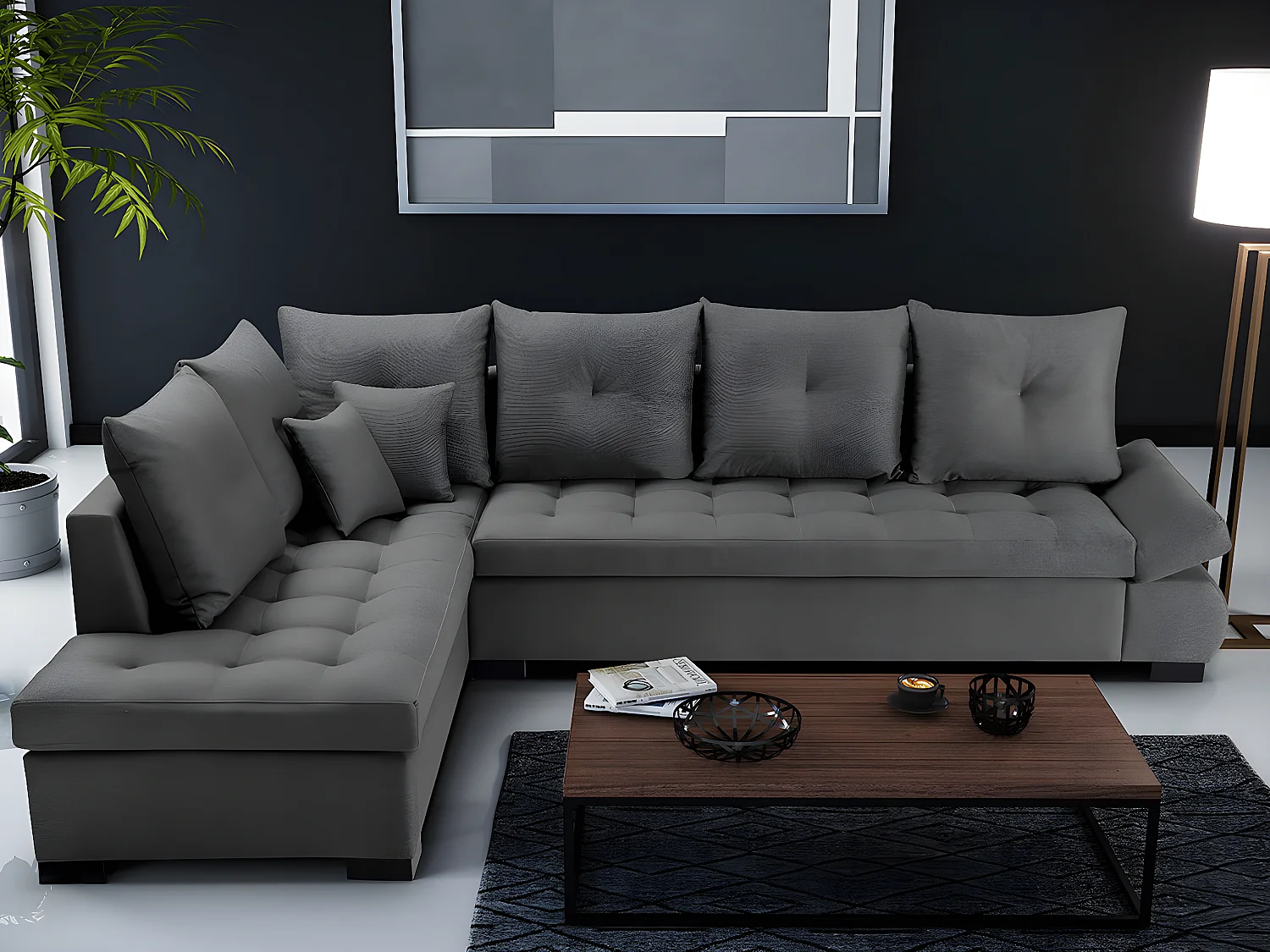 Canapé d'angle Kingsport 105, Gris, 320x223x95cm