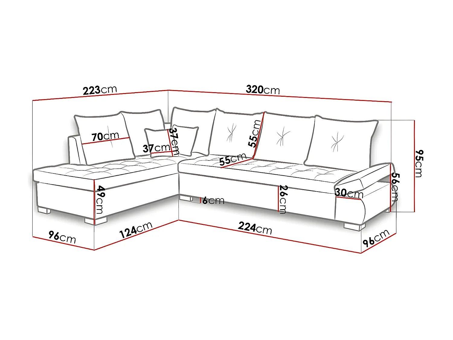 Canapé d'angle Kingsport 105, Gris, 320x223x95cm
