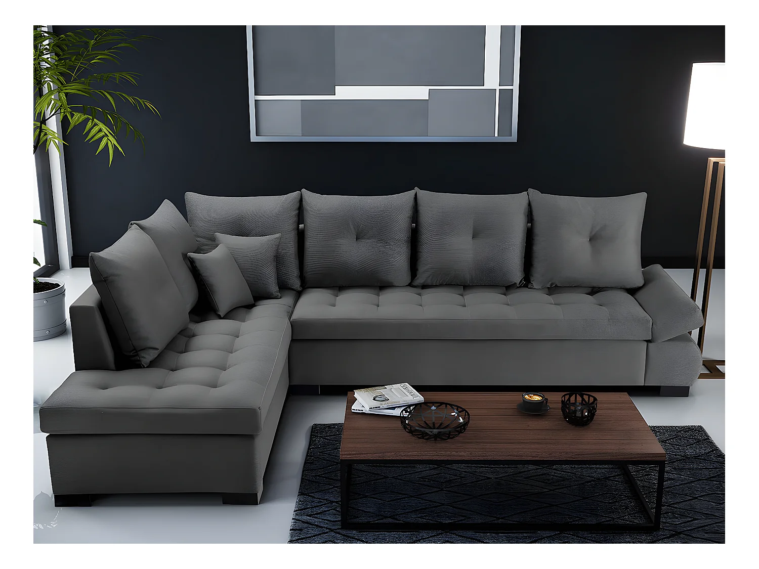 Canapé d'angle Kingsport 105, Gris, 320x223x95cm
