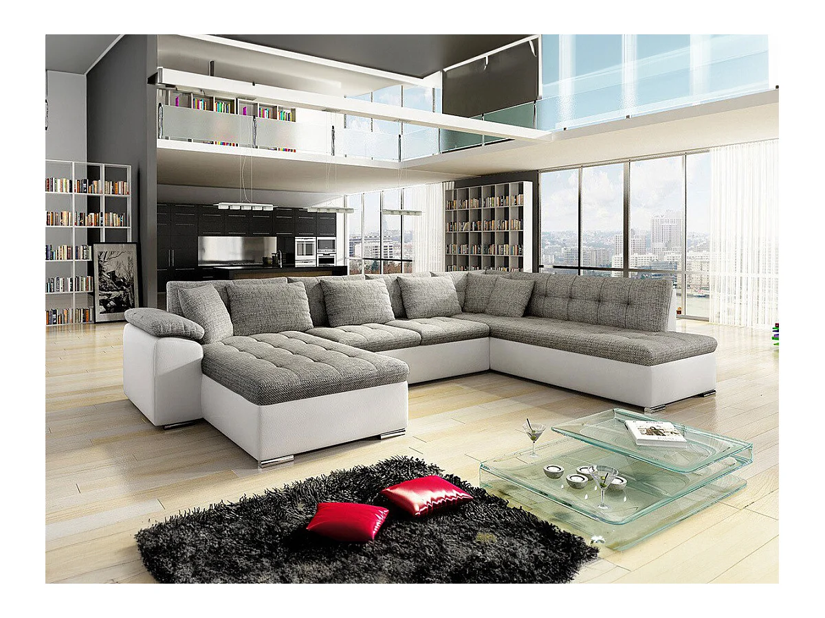 Canapé d'angle Comfivo 128, Brun clair, Fonction de couchage, 348x205x76cm