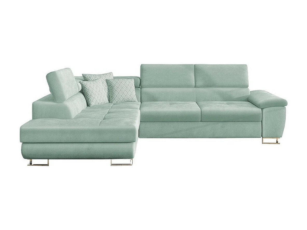 Sofá rinconero Comfivo 166, Turquesa, Función de descanso, Almacenaje, 270x202x71cm