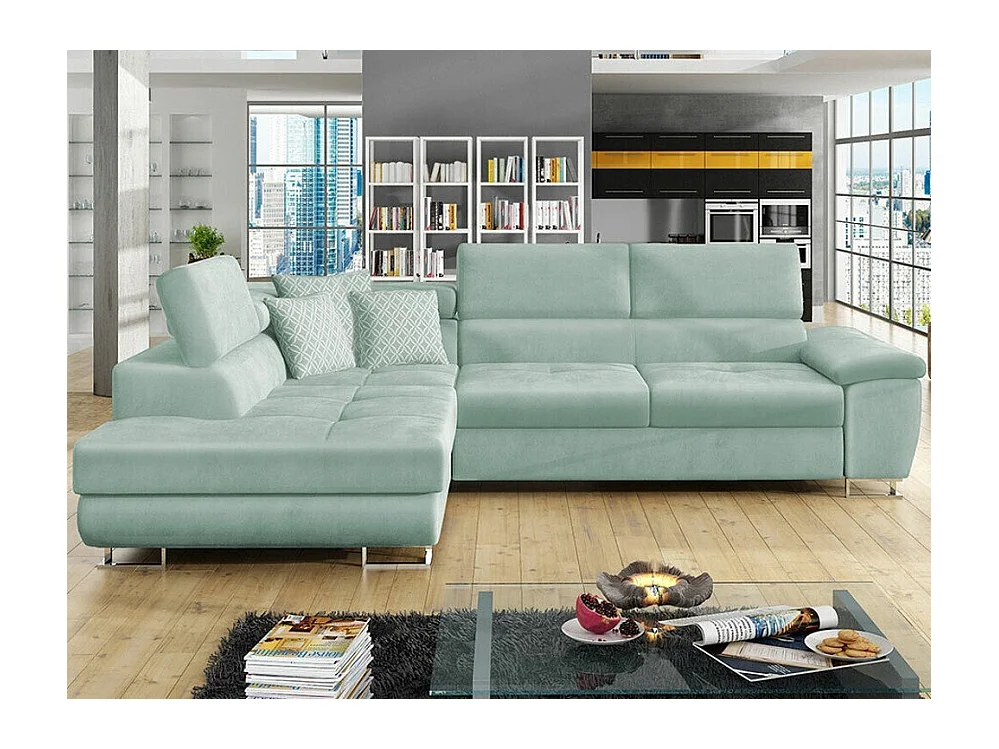 Canapé d'angle Comfivo 166, Turquoise, Fonction de couchage, Boîte de literie, 270x202cm