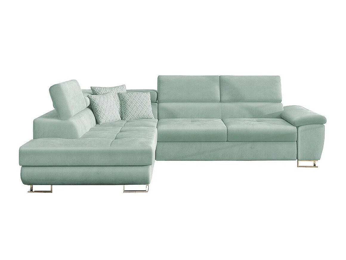 Canapé d'angle convertible 3 places en tissu turquoise