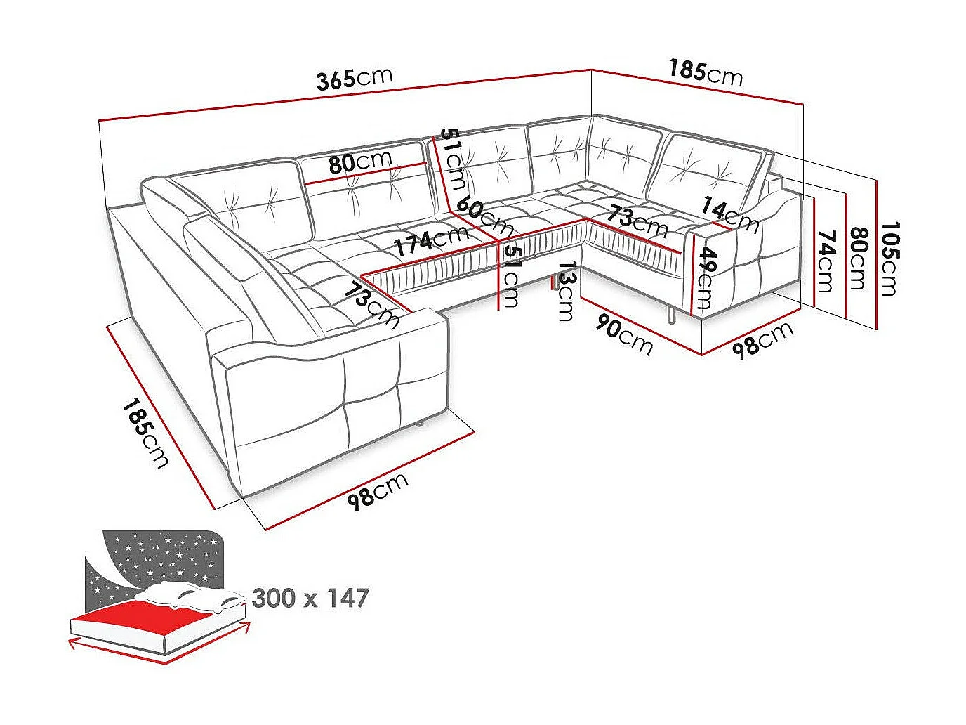 Divano angolare Kingsport 114, Verde, Con, 365x185x105cm