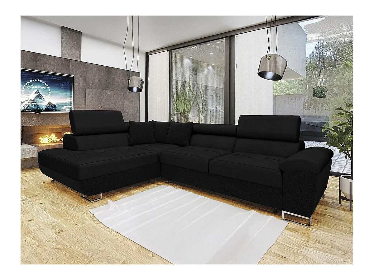 Canapé d'angle Comfivo 166, Noir, Fonction de couchage, Boîte de literie, 270x202x71cm