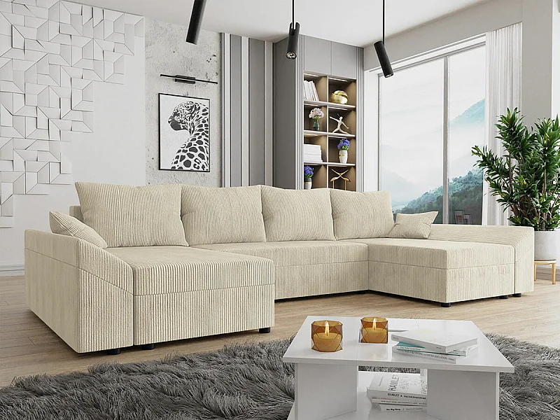 Canapé d'angle Memphis 105, Brun clair, Disponible, 317x140x82cm