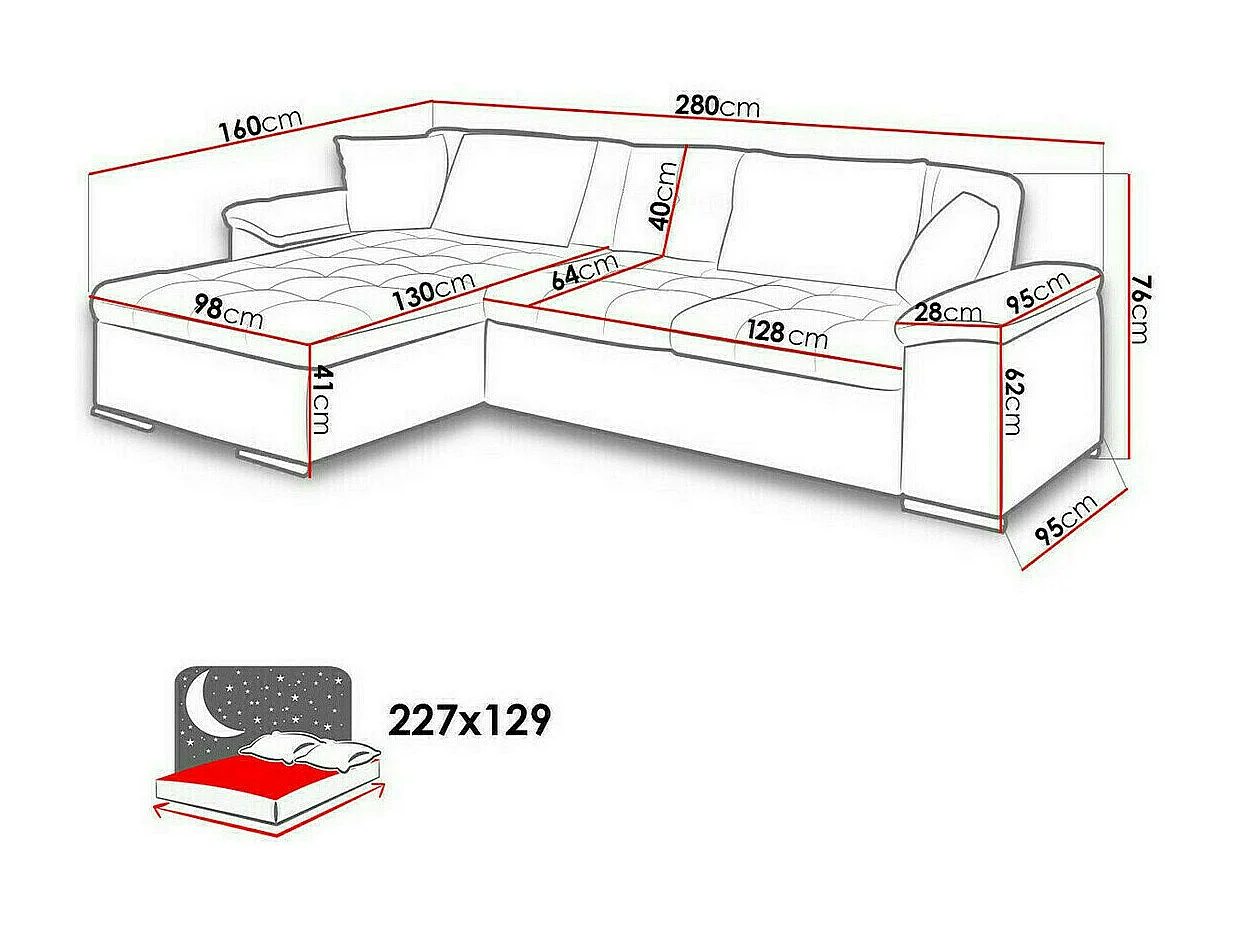 Canapé d'angle Comfivo 107, Brun clair, Fonction de couchage, Boîte de literie, 280x160cm
