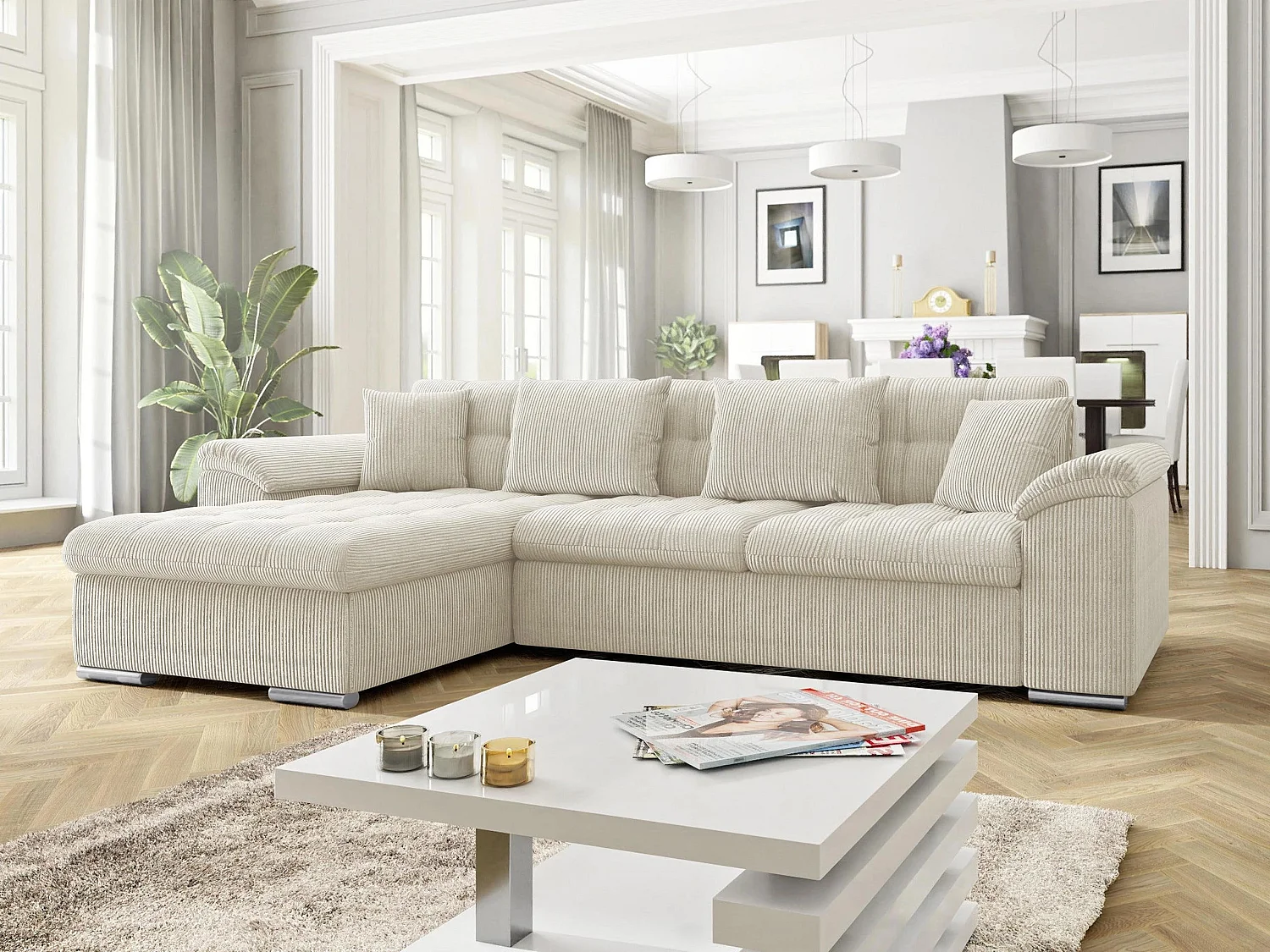Canapé d'angle Comfivo Mica, Crème, Disponible, 280x160x76cm