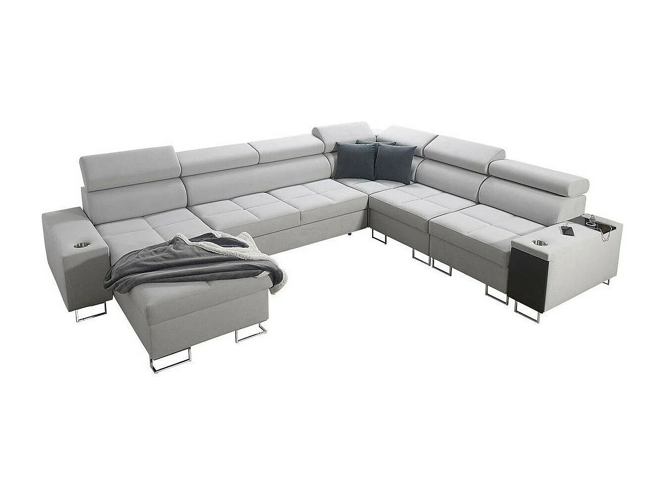 Canapé d'angle Pearland 116, Gris, Fonction de couchage, Boîte de literie, 360x284x84cm