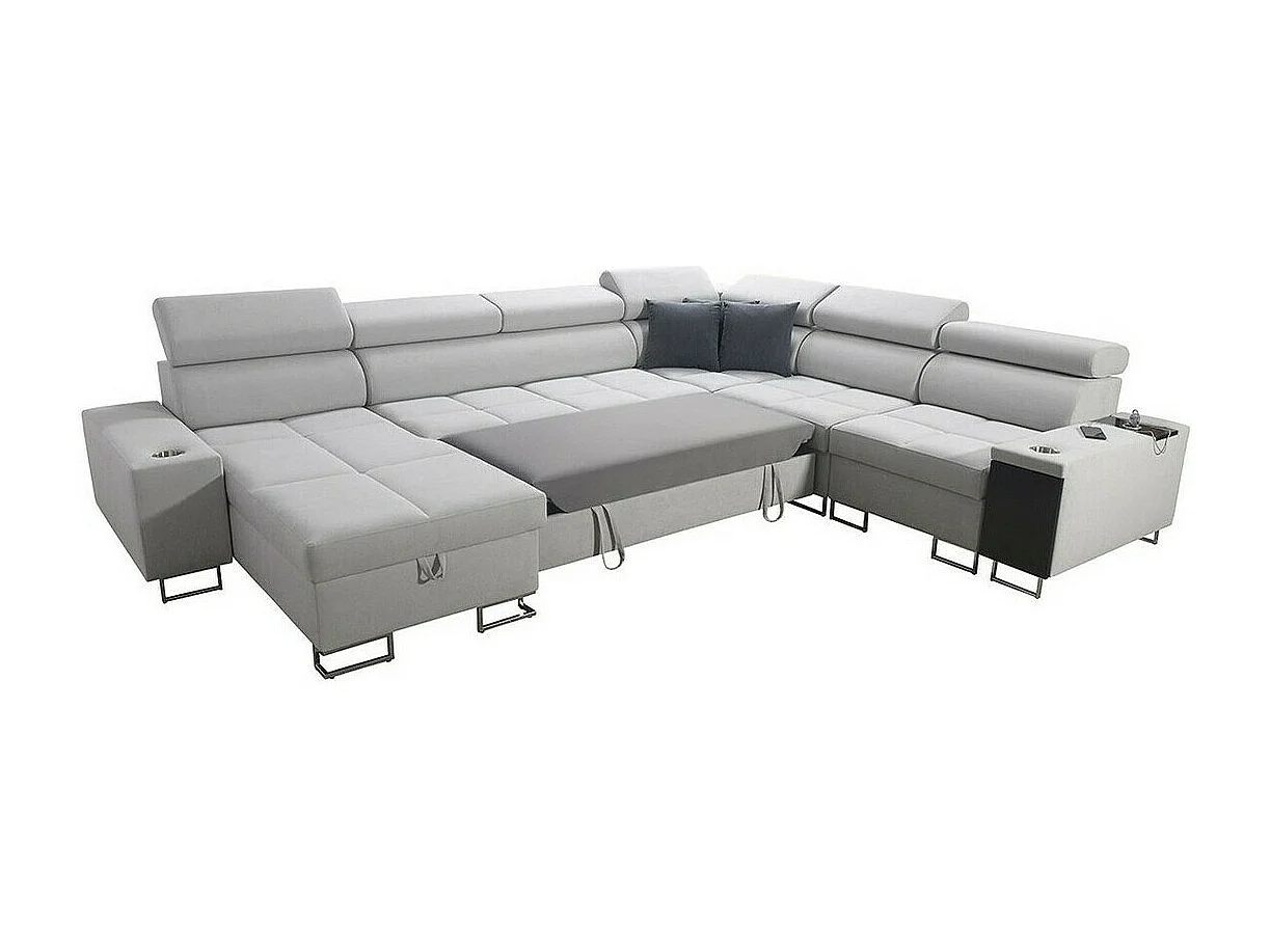 Canapé d'angle Pearland 116, Gris, Fonction de couchage, Boîte de literie, 360x284x84cm