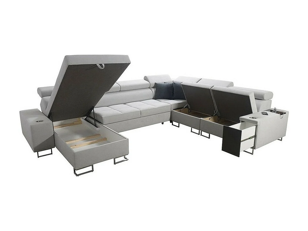 Canapé d'angle Pearland 116, Gris, Fonction de couchage, Boîte de literie, 360x284x84cm